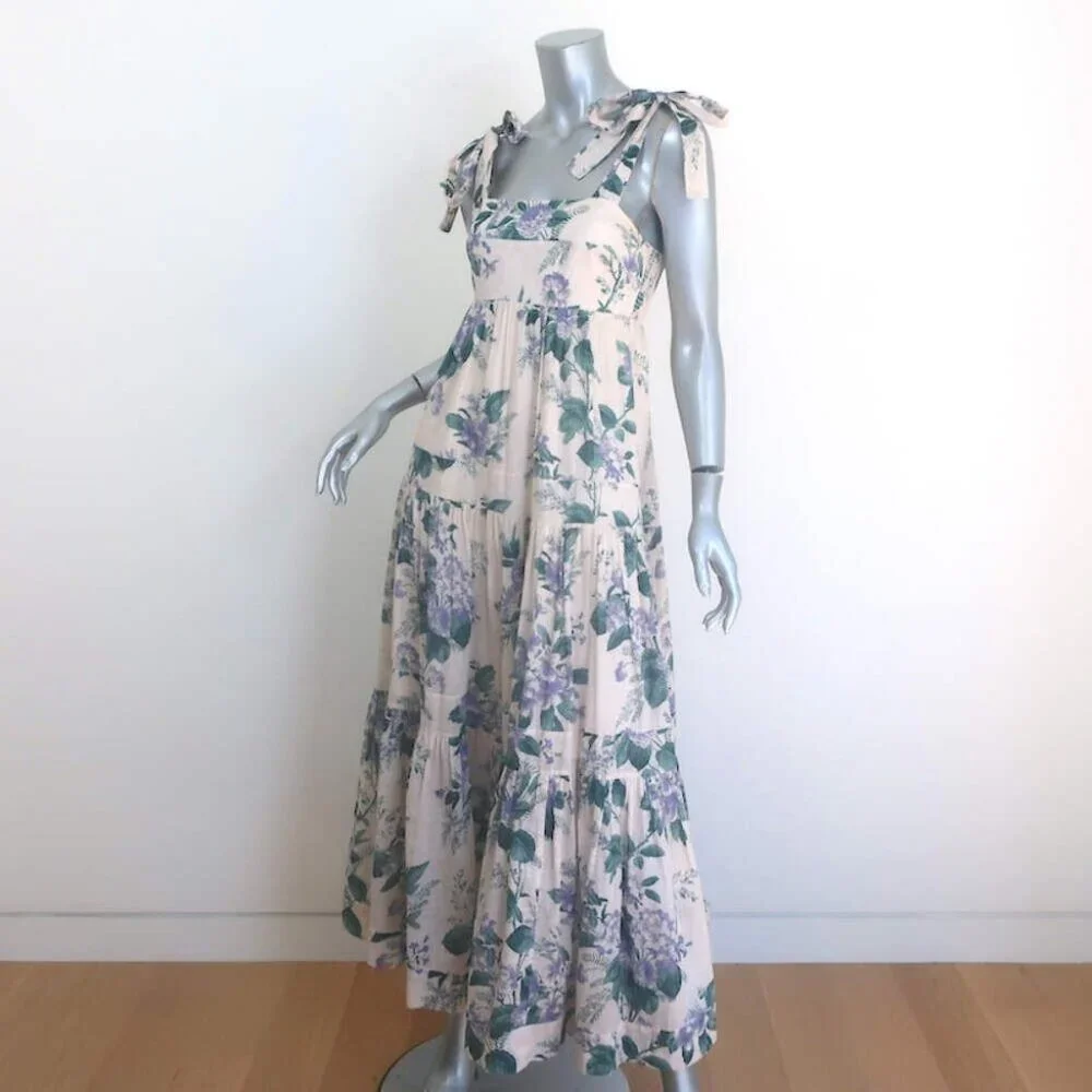Zimmermann Cassia Tie-Strap Maxi Dress Light Pink Floral Print Cotton Size 1 - Picture 3 of 10
